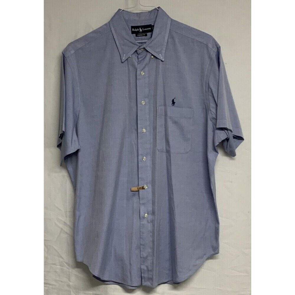 Ralph Lauren Men's Custom Fit Shirt Button Down Short Sleeve Blue Size 17